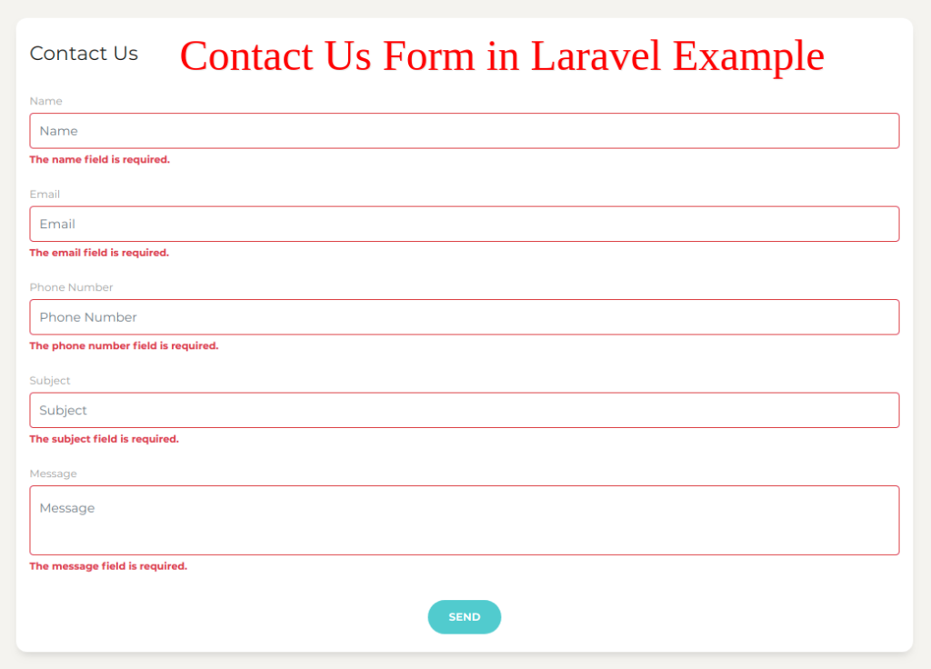 Email form. Contact us form. Laravel forms. Form example.