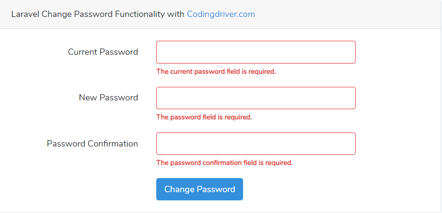 Laravel Change Password Functionality With Validations
